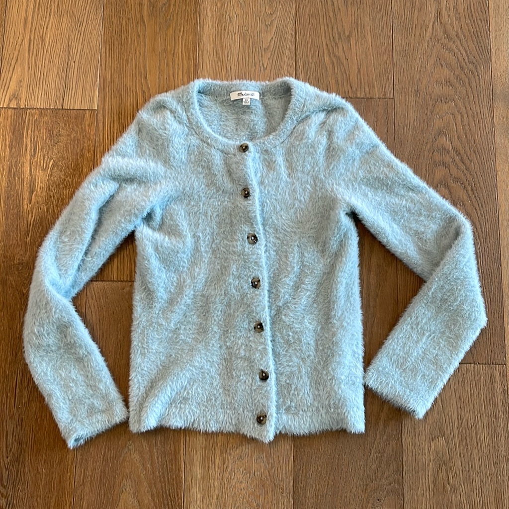 Madewell Hewitt Fuzzy/Eyelash Cardigan - Light Blue - Xs